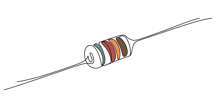 Continuous line drawing Resistor, electronic component, axial lead, color bands, white background