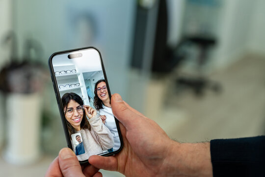 Video Call Showing Optician And Customer