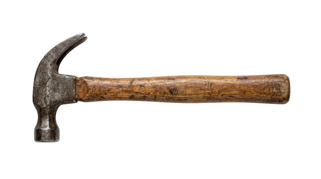 Old metal hammer with wooden handle.