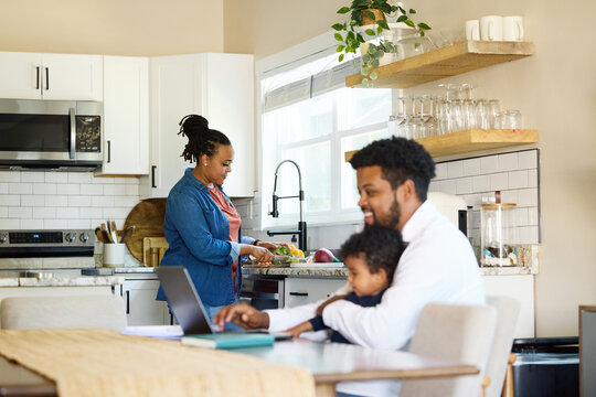 Family Time During Lunch in a Bright Kitchen