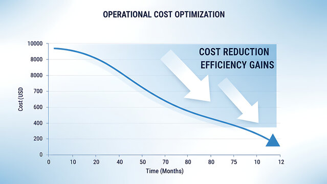 Financial graph with ascending arrows illustrating efficient cost reduction strategies and economic growth progress over time for corporate business success and budget optimization analysis.