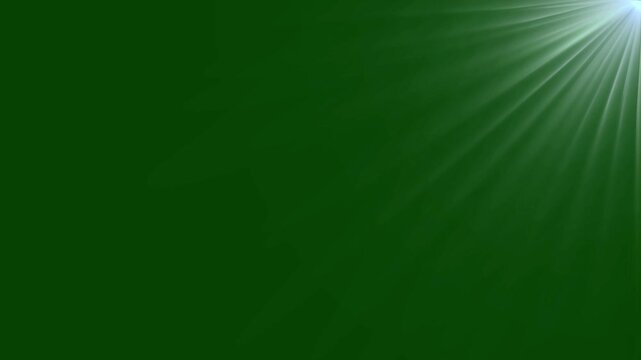 High quality stock footage of sun rays. Overlays light transition effects sunlight lens flare light leaks. Centered white light beams on green background animation. glow white optical shine light
