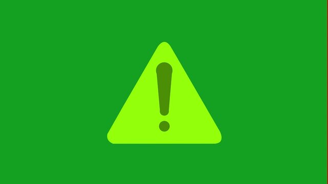 animated video of exclamation mark of the inside white triangle on green screen background, and 4k animation video icon