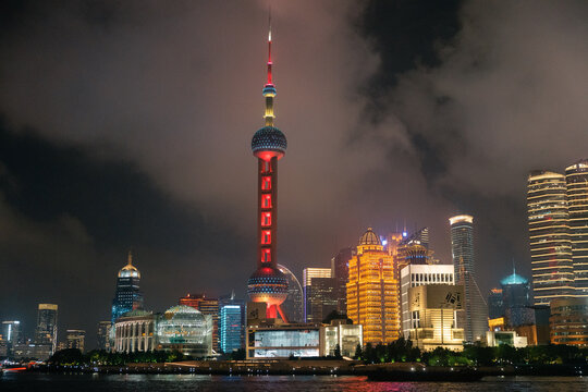 Shanghai skyline at night with Oriental Pearl Tower