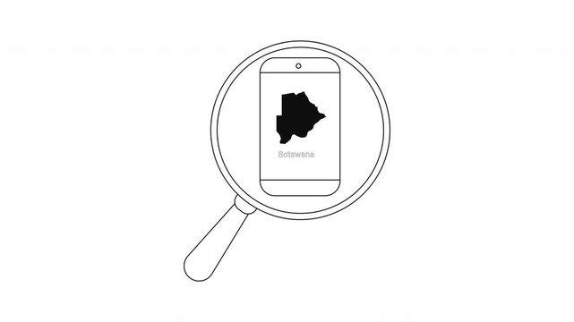 Magnifying glass over smartphone displaying map of Botswana.