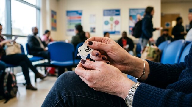 Patient Holding Queue Number While Waiting in Healthcare Clinic
