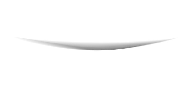 Realistic curved bottom shadow isolated on transparent background. Soft grey shade for realistic page curl