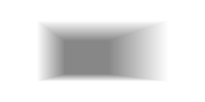 3D room vanishing point perspective shadow isolated on transparent background. Soft grey box shadow effect