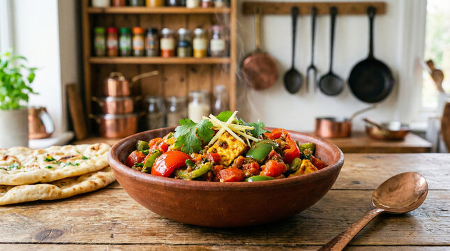 Kadai paneer in the kitchen