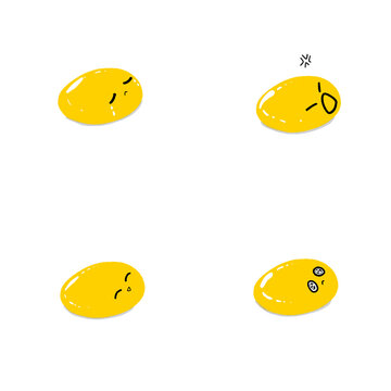 Cute eggs yolk cartoon character set with funny expression on transparent background 