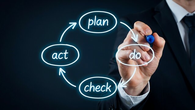 Plan do check act cycle concept for continuous business improvement and quality management