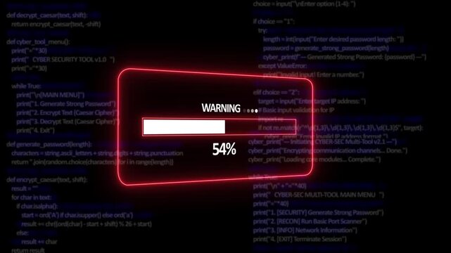 Teal Powering waning Bar on a text Background of Computer Code loading ber and 4k animation