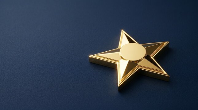 Golden star spinner toy on dark blue background with copy space