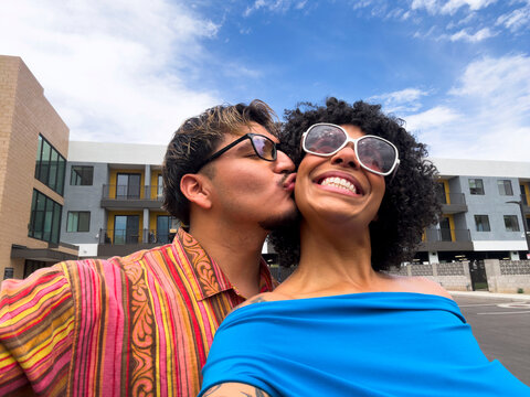 UGC Black Girl Hispanic couple Portrait outdoors  