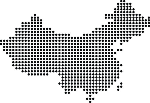 China Dotted Map Minimalist Black Dots Silhouette Country Geography Graphic Element