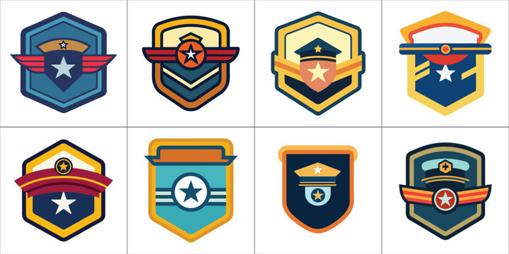 Set of military and police rank badge emblem vector templates
