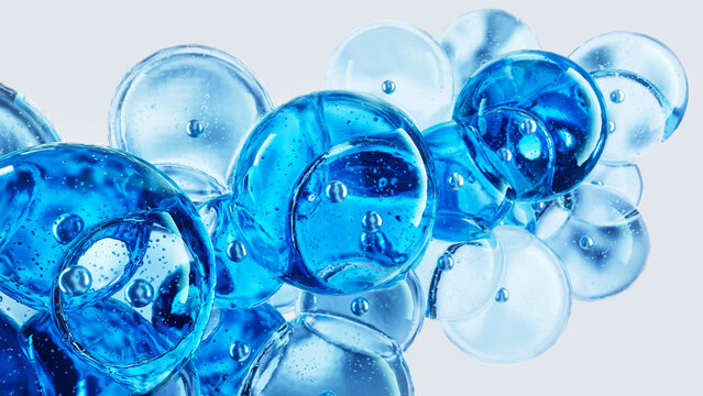 Blue gel spheres in flowing serum formation
