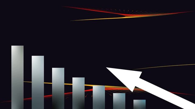 Business graph chart with growing business concept. Up arrow on flip chart, chart board, 4K motion graphic video clip on dark background