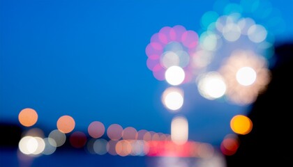 Fototapeta premium Blurred fireworks bokeh background for July 4 night celebration