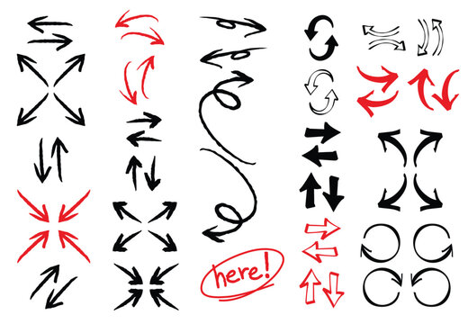 Hand Drawn Arrow Vector Set &ndash; Sketch Doodle Arrows, Curved, Directional, Scribble Navigation Icons Collection
