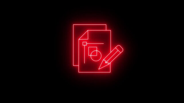 Neon glowing icon of a document or list with checkboxes on a dark background, digital interface element, ui design concept.