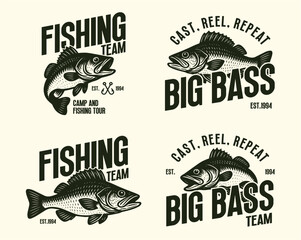 Obraz premium VINTAGE FISHING OUTDOOR ADVENTURE LOGO SET BADGE PATCH FOR HAT, T-SHIRT, STICKER