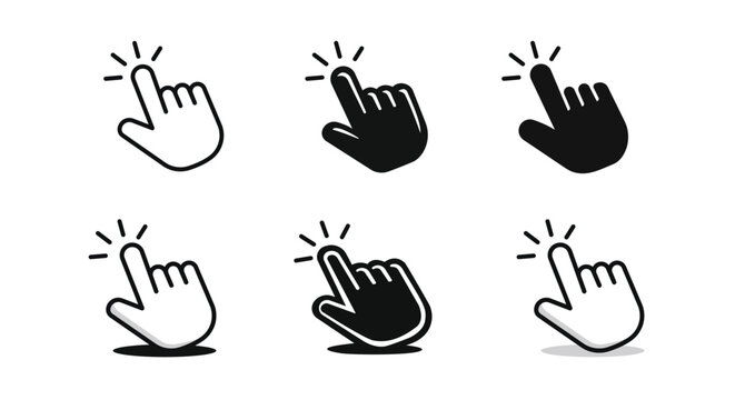 Hand click and touch gesture icon set featuring outline and solid styles. Perfect for UI, UX, mobile apps, websites, buttons, touchscreen interactions, navigation elements and digital interface design