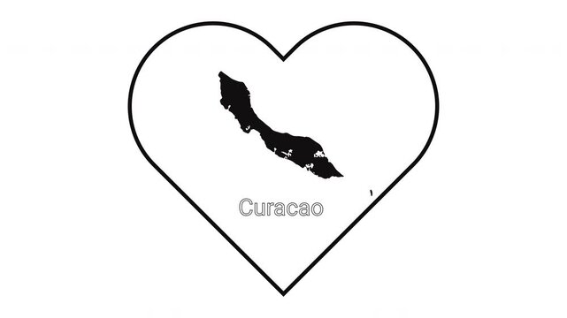 Heart Shape with Curacao Island Silhouette and Text.