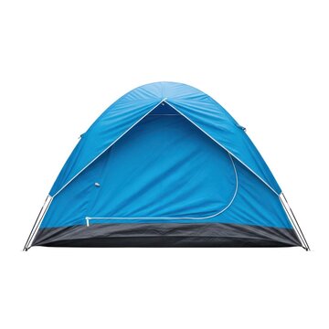 Blue Dome Tent Isolated on White Background for Camping and Outdoor Adventures.