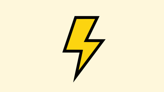 *Details:* 
- *Shape*: A distinctive zigzag lightning bolt, with two sharp corners pointing to the bottom right.
- *Color*: The inside of the lightning bolt is bright yellow, with a thick black outlin