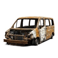 Fototapeta premium Burned Out Van Isolated on White Background.