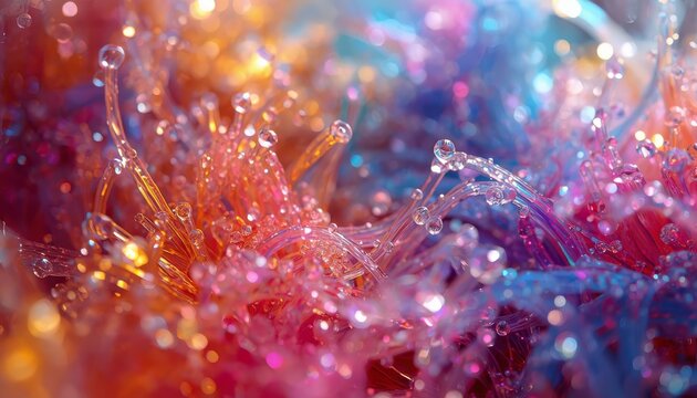 An abstract microscopic view of colorful monocular plastic polymer fibers