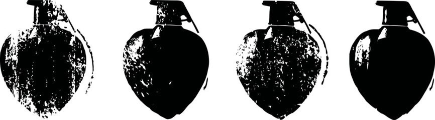 Obraz premium four hand grenades silhouette isolated on white background, explosive military ordinance