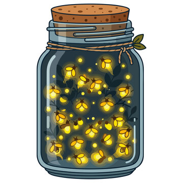 Fireflies in a Jar Illustration with Cork Lid