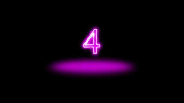 Glowing neon countdown numbers from 9 to 0 changing sequentially on a dark black background ideal for new year eve timers sports race starts and product launch events
