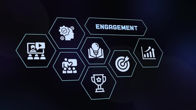 Corporate engagement concept with digital interface icons for business communication and audience connection