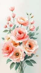 Fototapeta premium Watercolor roses bouquet illustration