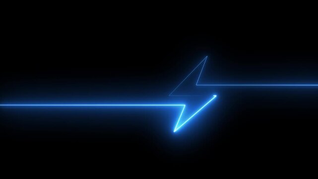 Neon Battery charging power symbol, lightning bolt sign on the black background. glowing Neon Battery charging power symbol, lightning bolt sign in the circle Neon glowing battery charging icon.4K