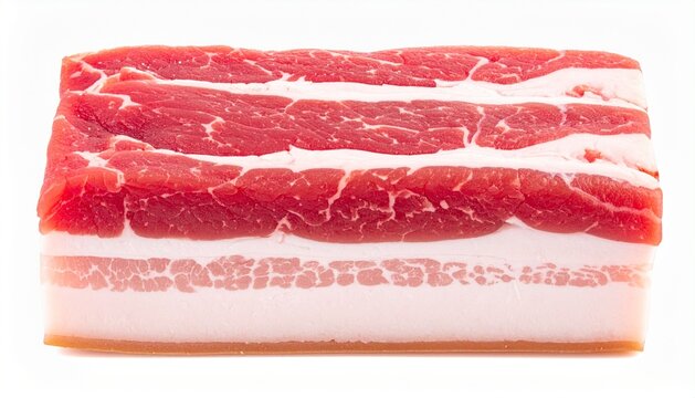 Raw Pork Belly Piece with Marbled Layers Isolated on White Background