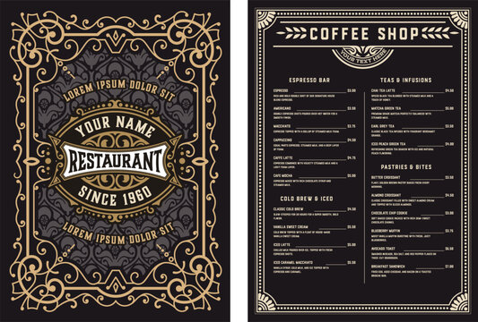 Vintage Restaurant Menu Design Template Set