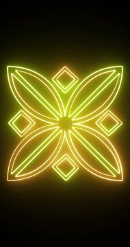 Golden Neon Floral Pattern Vertical Animation for Reels Shorts Stories, Glowing Mandala Flower Design, Luxury Geometric Ornament, Abstract Motion Graphics Background in 4K