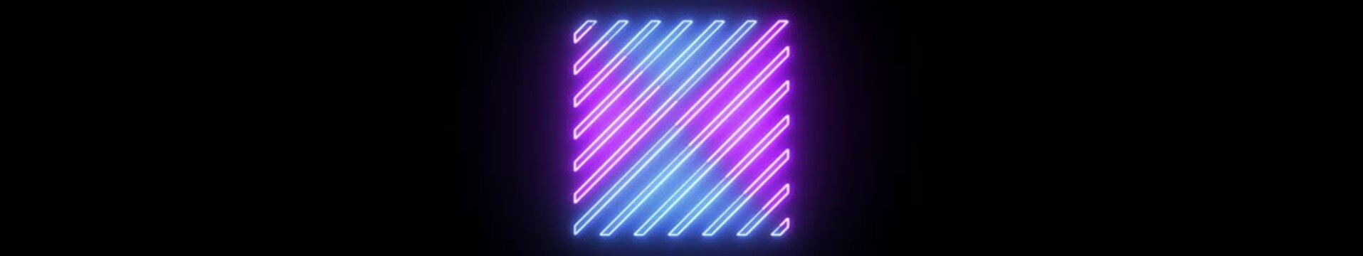 Neon Geometric Stripes Ultrawide Animation on Black Background, Glowing Blue and Purple Diagonal Lines, Futuristic Digital Technology Pattern, Cinematic Motion Graphics Loop in 4K