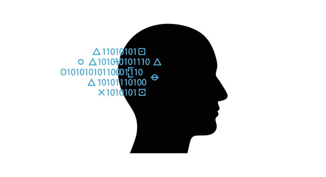 Digital Brain Silhouette: AI, Data Processing, and Human Mind Concept