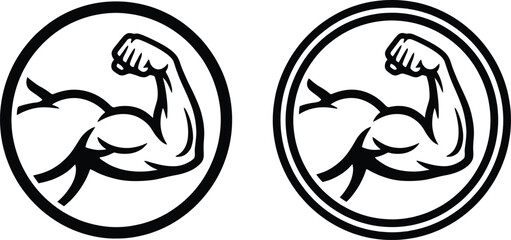 Obraz premium Strength Icons, Flexed Arm Fitness Symbol Set
