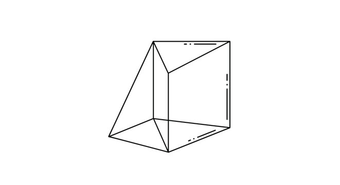 Simple line drawing of a 3D triangular prism geometric shape showing its transparent structure and linear perspective.