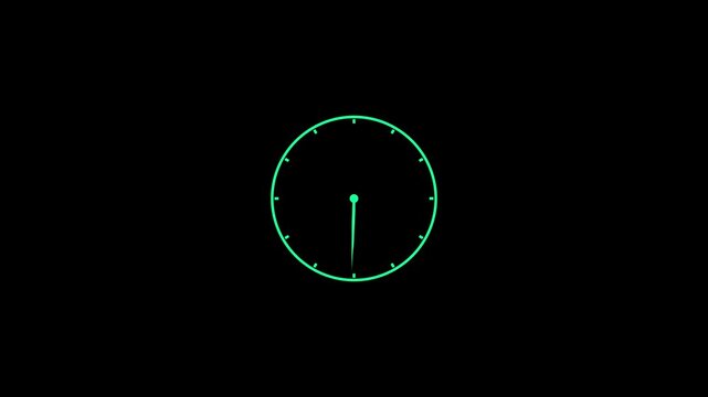 clock icon animation on black background. analog clock timer circle animated. 12 Hours Clock. Clock icon vector animation with clock face. timer concept video animation.