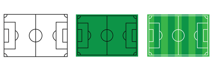 Football Soccer Pitch Icon Set Vector, Line Style Sports Field Layout Symbols for Match Strategy,  Training and Stadium Design © maxalamin09