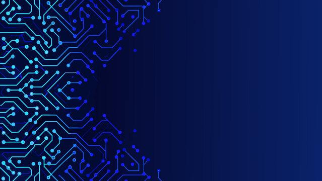 Intricate circuit pattern vector illustration with blue and teal colored lines on dark background