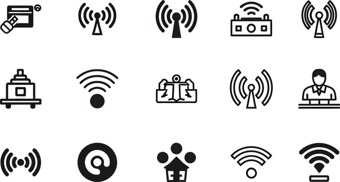 Wireless communication smart home technology icon set vector illustration