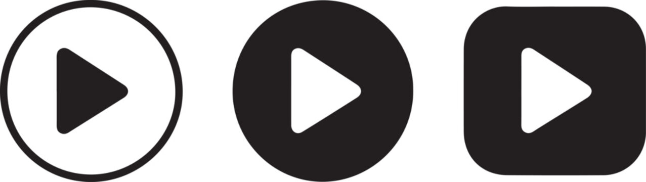 Play button icons in circle and rounded square shapes for video players